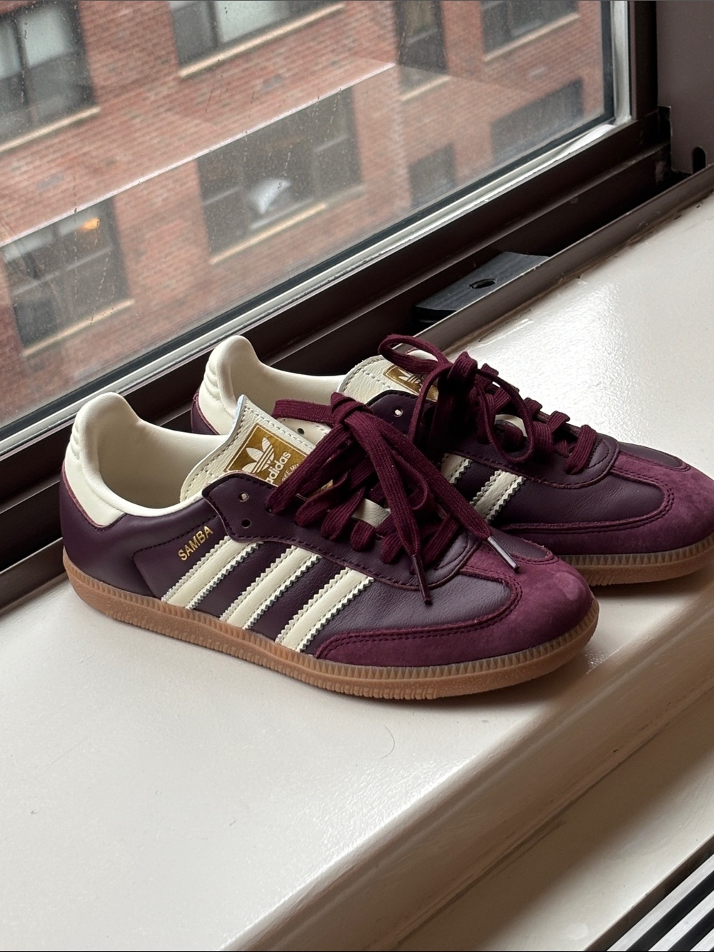 adidas Maroon and White Retro Sneakers with Gum Sole - Picture 5 of 8